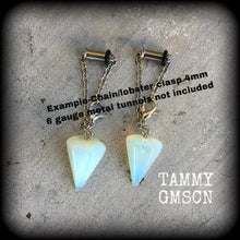Load image into Gallery viewer, 3mm 4mm gauges Opalite ear weights Moonstone ear hangers 6 gauge weights 8 gauge Tunnel dangles Plug dangles Hanging gauges Gauged earring