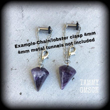 Load image into Gallery viewer, Amethyst earrings Crystal Stone Wicca Gemstone Boho Pierced ears Turquoise Dangle earrings Plug earrings Gauged earrings Tunnel earrings 4mm