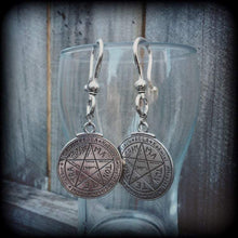 Load image into Gallery viewer, Tetragrammaton amulet earrings, Pentacle earrings, Talisman jewelry, Occult jewelry, Esoteric jewelry, Hebrew jewelry, Quaballah, Kaballah