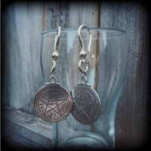Load image into Gallery viewer, Tetragrammaton amulet earrings, Pentacle earrings, Talisman jewelry, Occult jewelry, Esoteric jewelry, Hebrew jewelry, Quaballah, Kaballah