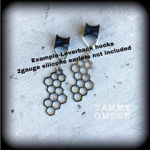 Load image into Gallery viewer, Hexagon earrings, Bee earrings, Honeycomb jewelry, Geometric earrings, Sacred Geometry, Earrings for pierced ears or stretched lobes, Gauges