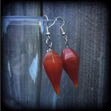 Load image into Gallery viewer, Jasper earrings Stone earrings Gemstone earrings Pendulums Red jasper earrings Boho earrings Dangly earrings Kidney hooks Leverback hooks 8g