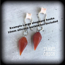 Load image into Gallery viewer, 2 gauge ear weights 6mm ear hangers Jasper weights Red jasper gauged earrings for stertched lobes Hanging gauges Tunnel dangles Plug dangles