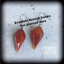 Load image into Gallery viewer, 2 gauge ear weights 6mm ear hangers Jasper weights Red jasper gauged earrings for stertched lobes Hanging gauges Tunnel dangles Plug dangles