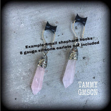 Load image into Gallery viewer, 6mm 2 gauge plug earrings Gemstone tunnel earrings Rose quartz weights Gemstone plugs Plug dangles Tunnel dangles Ear hangers Ear weights