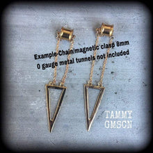 Load image into Gallery viewer, Geometric ear hangers Geometric Tunnel dangles Ear weights 10mm gauged earrings 8mm Plug dangles 0 gauge hanging gauges 8mm Tunnel triangle