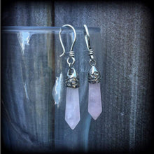 Load image into Gallery viewer, Rose quartz earrings Dangle earrings Gemstone plugs Plug earrings Crystal earrings Tunnel earrings Earrings for pierced ears or stretched