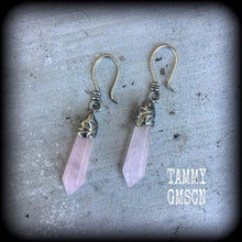 Load image into Gallery viewer, Rose quartz earrings Dangle earrings Gemstone plugs Plug earrings Crystal earrings Tunnel earrings Earrings for pierced ears or stretched
