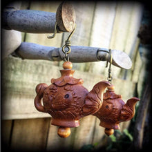 Load image into Gallery viewer, 0 gauge ear weights 2 gauge Ear Hangers Carved wood tapers 4 g Tunnel dangles 3mm plug dangles Organic gauges Hanging gauges Gauged earrings