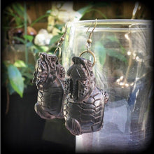 Load image into Gallery viewer, Chinese earrings Turtle earrings Carved wood earrings Mythology earrings Zodiac Dragon turtle earrings Animal earrings Foo Dog earrings