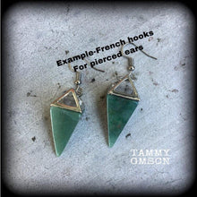 Load image into Gallery viewer, 6mm weights 2 gauge ear hangers Gemstone 8mm ear weights Aventurine 3mm tunnel dangles Plugs Gauged earrings Hanging gauges 4mm plug dangles