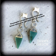 Load image into Gallery viewer, Aventurine earrings Gemstone earrings Quartz earrings Crystal earrings Pyramid earrings Boho earrings Dangle earirngs Kidney hooks Gauges 2g