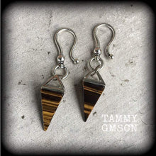 Load image into Gallery viewer, 4mm weights, 6mm weights, Tigers Eye ear weight Gemstone ear hangers Hanging gauges Gauged earrings Tunnel dangles Plug dangles 00 Gauges