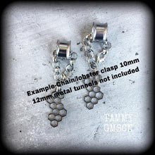 Load image into Gallery viewer, Hexagon earrings, Bee earrings, Honeycomb jewelry, Geometric earrings, Sacred Geometry, Earrings for pierced ears or stretched lobes, Gauges