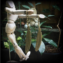 Load image into Gallery viewer, 0 gauge 6mm 8mm  2 gauge Feather ear hangers Bronze weights Tunnel dangles Plug dangles Wing Bird Boho Plug hangers Hanging gauges Gauges