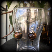 Load image into Gallery viewer, Tigers Eye earrings Gemstone earrings Boho earrings Tigers eye jewelry Pierced ears Tunnel earrings Plug dangles Gauged earrings Gauges