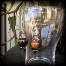 Load image into Gallery viewer, Tigers Eye earrings Gemstone earrings Boho earrings Tigers eye jewelry Pierced ears Tunnel earrings Plug dangles Gauged earrings Gauges