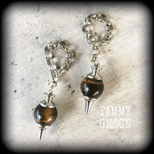 Load image into Gallery viewer, Tigers Eye 00 gauge weights Tigers Eye ear weight Gemstone ear hangers Hanging gauges Gauged earrings Tunnel dangles Plug dangles Gauges