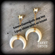 Load image into Gallery viewer, Artemis ear hangers, Double Horn, Tunnel dangles, Plug dangles, Tunnel earrings, Gauged earrings, Hanging gauges, Plug earrings  0g 2g 4g 6g