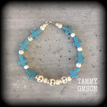 Load image into Gallery viewer, Skull bracelet Voodoo Horror jewelry Cross bracelet Cinco de Mayo jewelry Frost Bite Santeria bracelet Gothic jewelry Halloween bracelet