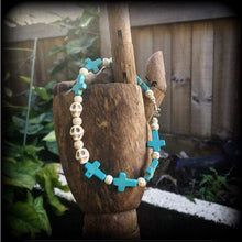 Load image into Gallery viewer, Skull bracelet Voodoo Horror jewelry Cross bracelet Cinco de Mayo jewelry Frost Bite Santeria bracelet Gothic jewelry Halloween bracelet