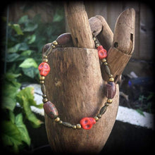 Load image into Gallery viewer, Voodoo bracelet Jasper bracelet Skull bracelet Industrial Gothic Emo Los Muertos Santeria Halloween bracelet Papa Legba bracelet Loa jewelry