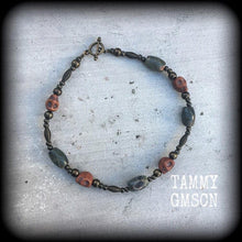 Load image into Gallery viewer, Papa Legba bracelet Jasper bracelet Brown skull bracelet Bronze bracelet Gothic bracelet Voodoo bracelet Halloween bracelet