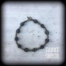 Load image into Gallery viewer, Skull bracelet Ogoun bracelet Gothic bracelet Voodoo bracelet Day of the dead jewelry Black skull bracelet Santeria bracelet Loa bracelet