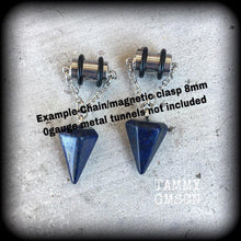 Load image into Gallery viewer, Lapis Lazuli earrings Gemstone earrings Egyptian earrings Pendulum earrings Ouija earrings Hanging gauges Plug earrings Tunnel earrings 3mm