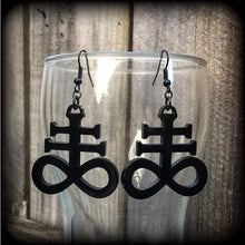 Load image into Gallery viewer, Brimstone earrings Occult earrings Church of Satan earrings Sigil of Sulphur 20g Plug dangles Earrings for stretched lobes and pierced ears
