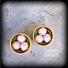 Load image into Gallery viewer, Food earrings Pork Bun Kawaii Bao Manapua Plug earrings Dumpling Gyoza YumCha Tunnel earrings Food Plug earrings Ear hangers Ear weights 0g
