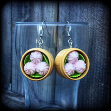 Load image into Gallery viewer, Food earrings Pork Bun Kawaii Bao Manapua Plug earrings Dumpling Gyoza YumCha Tunnel earrings Food Plug earrings Ear hangers Ear weights 0g