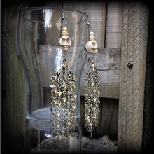 Load image into Gallery viewer, Skull earrings Heart earrings Dangle earrings Erzulie earrings Voodoo earrings Chandelier earrings Santeria jewelry Voodoo Day of the dead