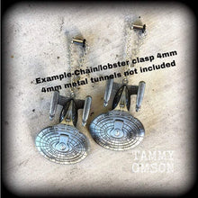 Load image into Gallery viewer, Star Trek 2 gauge Ear hangers Sci Fi Ear weights Geek Hanging gauges Nerd Tunnel dangles Plugs Gamer Stretched ears Plug dangles Gauges 00g