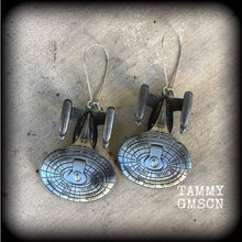 Load image into Gallery viewer, Star Trek Earrings Sci Fi Earrings Geek jewelry Nerd earrings Trekkie jewelry Gamer Trekker earrings Tunnel earrings Plug earrings Gauges