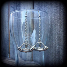 Load image into Gallery viewer, UFO earrings Alien earrings Space earrings Space ship earrings XFiles earrings Alien abduction Tunnel earrings Plug earrings Gauged earrings