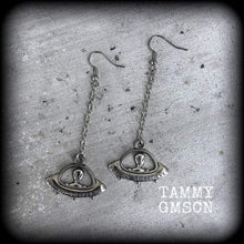 Load image into Gallery viewer, UFO earrings Alien earrings Space earrings Space ship earrings XFiles earrings Alien abduction Tunnel earrings Plug earrings Gauged earrings