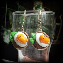 Load image into Gallery viewer, Egg earrings Japanese earrings Kawaii earrings Egg jewelry Lazy egg earrings 3mm tunnel dangles Hanging gauges Tunnel earrings Plug earring