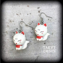 Load image into Gallery viewer, Cute fox earrings Kitsune earrings Kawaii Japanese Inari Fox earrings Kitsch Shinto earrings Japanese Tunnel earrings Oni Plug earrings2g 4g