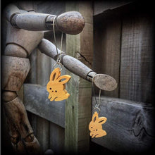 Load image into Gallery viewer, Rabbit earrings Cute earrings Pet earrings Wood earrings Animal earrings Dangle earrings Organic earrings 2g Plug dangles 3mm Tunnel dangles