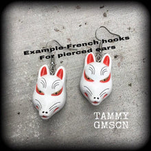 Load image into Gallery viewer, 0 gauge tunnel earrings Kitsune ear hangers 8mm ear weights Inari Fox Plug dangles 6mm tunnel dangles Hanging gauges 3mm gauged earrings 8g