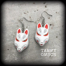 Load image into Gallery viewer, Fox earrings Kitsune earrings Kawaii Japanese Inari Fox earrings Kitsch Japanese Tunnel earrings Oni Plug earrings Pokemon earrings Gauges