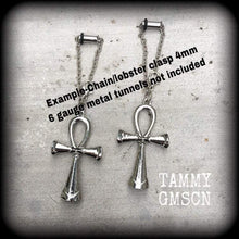 Load image into Gallery viewer, Ankh earrings Egyptian earrings Ankh jewelry Egyptian jewelry Plug earrings Tunnel earrings Nefertiti earrings Pharoah earrings Gauges 8g 6g