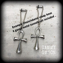 Load image into Gallery viewer, 00 gauge Ear weights, 10mm, 12mm, 14mm, Ankh ear weights, Ankh Ear hangers, Egyptian earrings, Plug dangles, Tunnel dangles, Gauges, 16mm