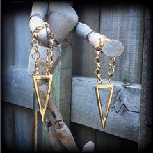 Load image into Gallery viewer, Geometric ear hangers Geometric Tunnel dangles Ear weights 10mm gauged earrings 8mm Plug dangles 0 gauge hanging gauges 8mm Tunnel triangle