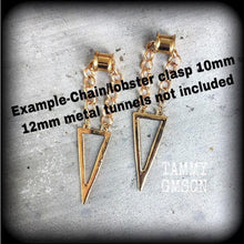 Load image into Gallery viewer, Geometric ear hangers Geometric Tunnel dangles Ear weights 10mm gauged earrings 8mm Plug dangles 0 gauge hanging gauges 8mm Tunnel triangle