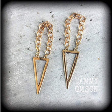 Load image into Gallery viewer, Geometric ear hangers Geometric Tunnel dangles Ear weights 10mm gauged earrings 8mm Plug dangles 0 gauge hanging gauges 8mm Tunnel triangle