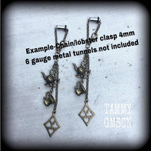 Load image into Gallery viewer, 2 gauge tunnel dangles Alice in Wonderland Ear weights 6mm ear hangers Gauged earrings 8mm plug dangles 0 gauge plug earrings 4mm 3mm Gauges
