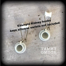 Load image into Gallery viewer, Tea cup earrings Tea Party earrings Gifts for girls Alice in Wonderland Pierced ears 3mm plug earrings 4mm plug dangles 6mm tunnel earrings