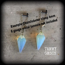 Load image into Gallery viewer, Opalite earrings Dangle earrings Moonstone earrings Gauged earrings Gemstone earrings Boho earrings Pagan Pan Goddess Wicca Pierced ears